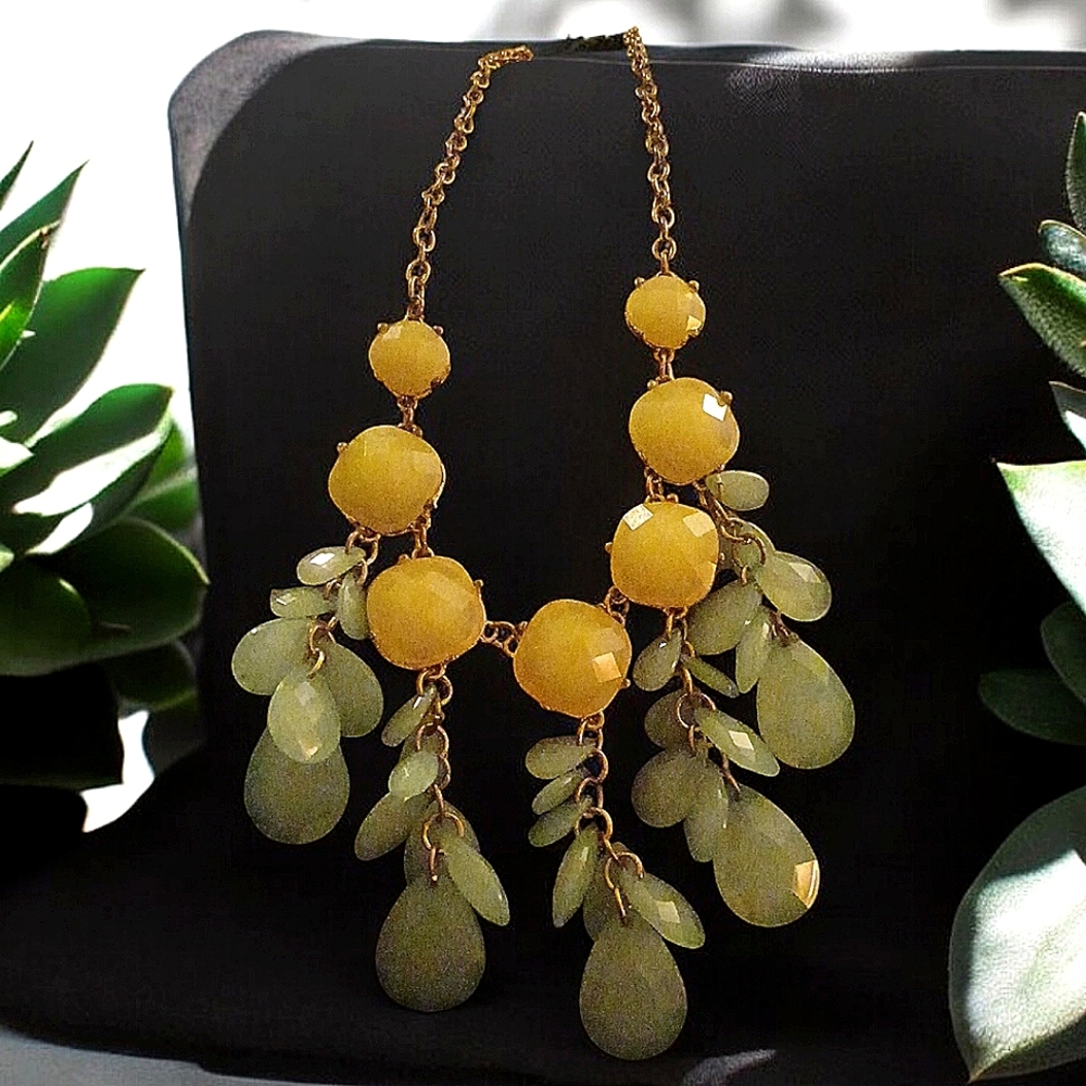 Gold and Yellow Bib Necklace with Teardrop Beads